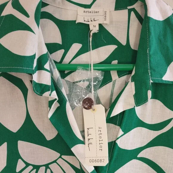 NWT Nicole Miller Linen Shirt Crop Jacket Tropical Button-Up Short Sleeve Size M - Picture 11 of 11